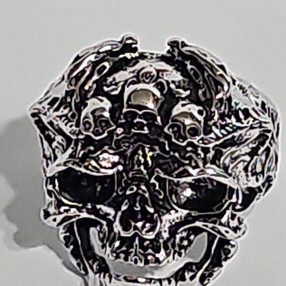 Mens Gothic Skull Ring W/ Dragon & Skull Engraving Adjustable Open Band Alloy - Picture 4 of 8